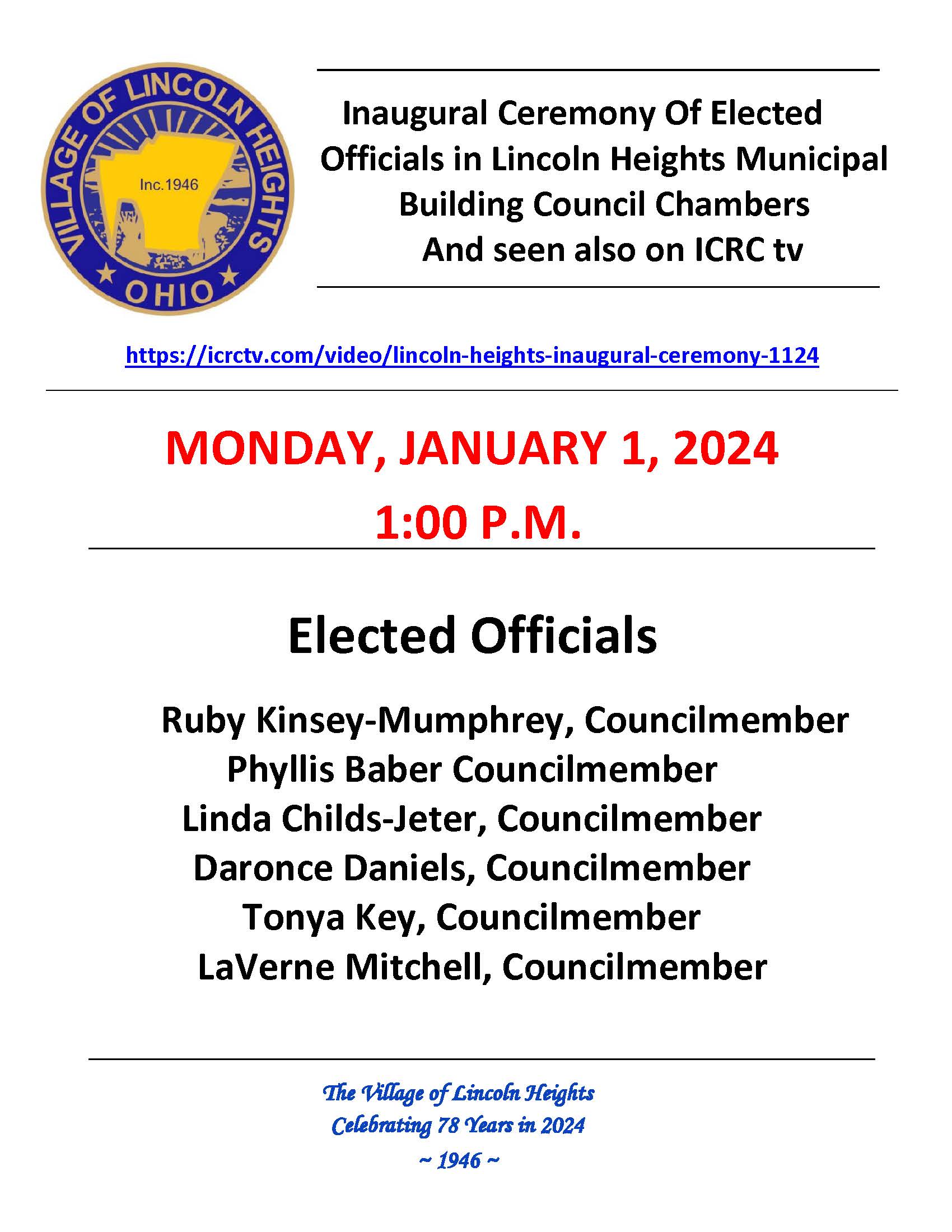 INAUGURAL CEREMONY FLYER for January 1 2024